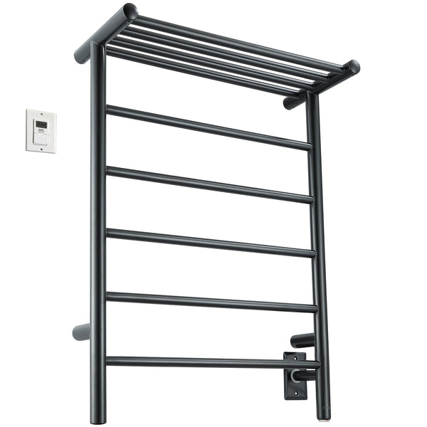 Ancona Miazzo 5-Bar Electric Wall Mount Plug-In and Hardwire Towel Warmer with Shelf and Wall Timer in Matte Black