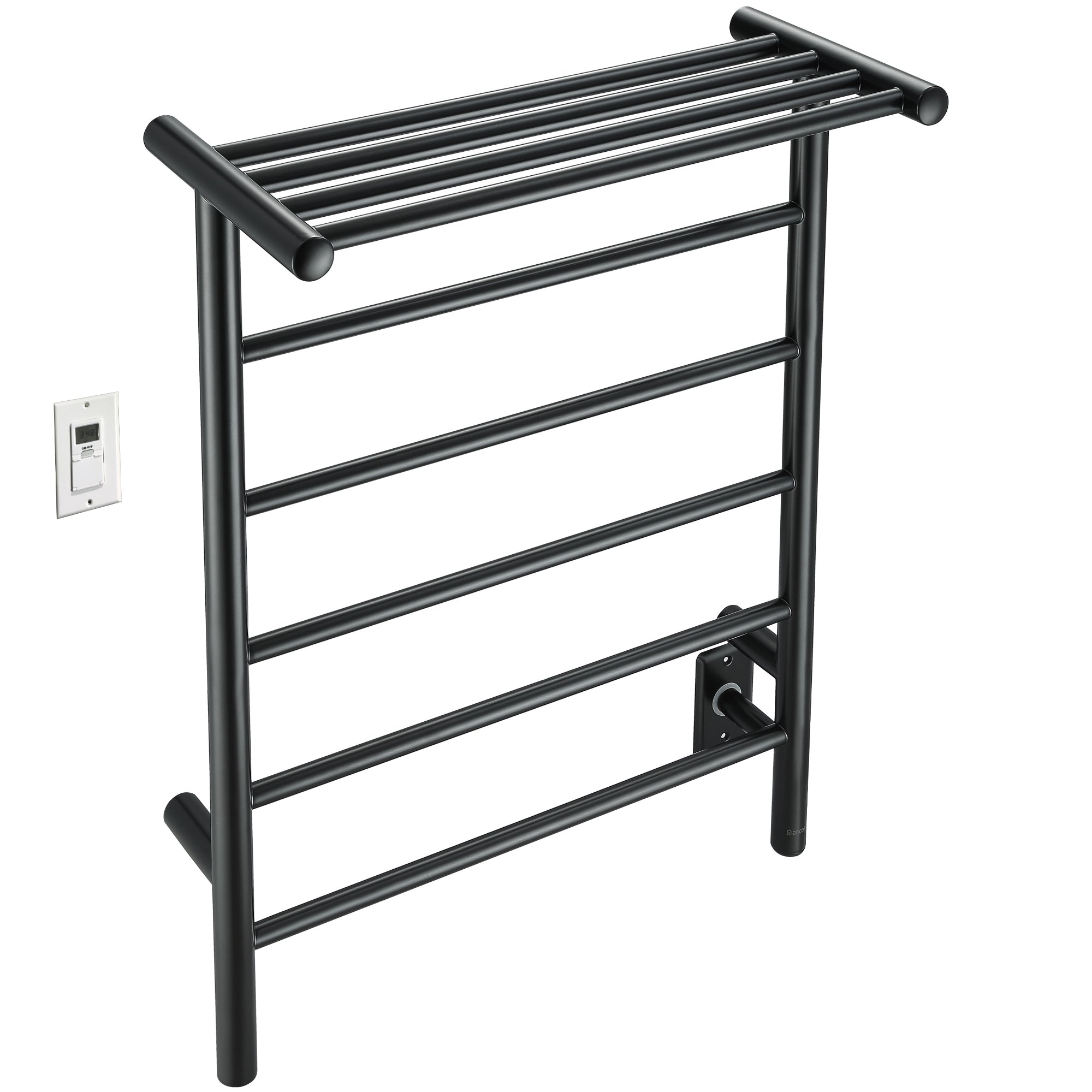 Ancona Miazzo 5-Bar Electric Wall Mount Plug-In and Hardwire Towel Warmer with Shelf and Wall Timer in Matte Black