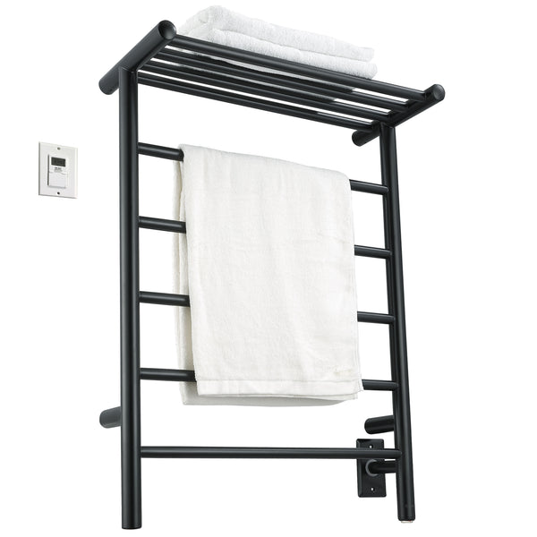 Ancona Miazzo 5-Bar Electric Wall Mount Plug-In and Hardwire Towel Warmer with Shelf and Wall Timer in Matte Black