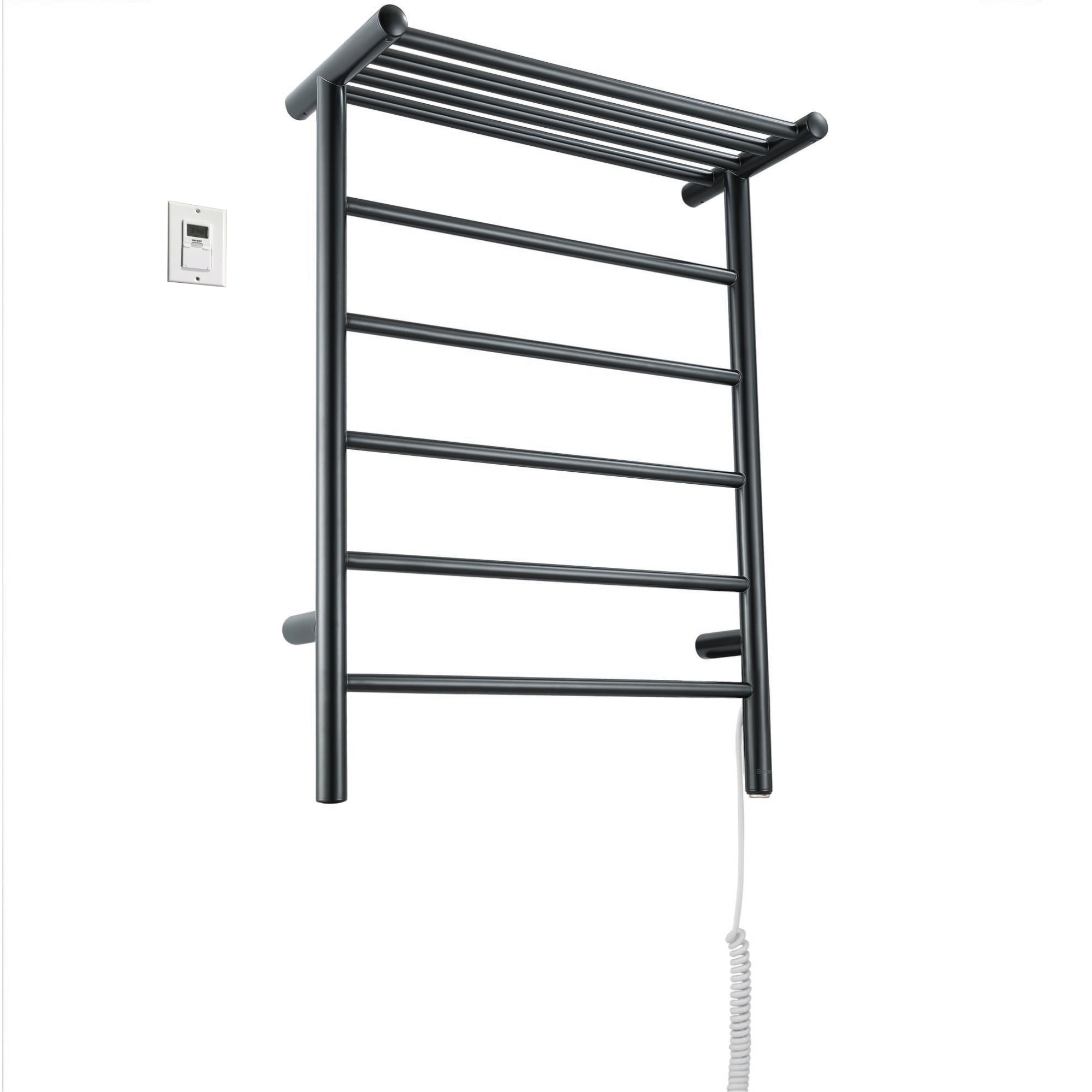 Ancona Miazzo 5-Bar Electric Wall Mount Plug-In and Hardwire Towel Warmer with Shelf and Wall Timer in Matte Black