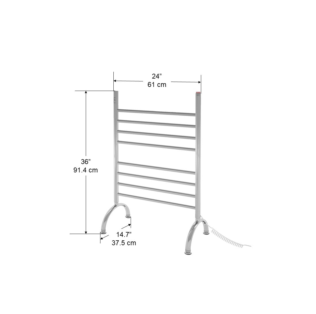 Essentia OBT 8 Bar Floor Mounted Towel Warmer with Integrated On-Board Timer in Polished Stainless Steel