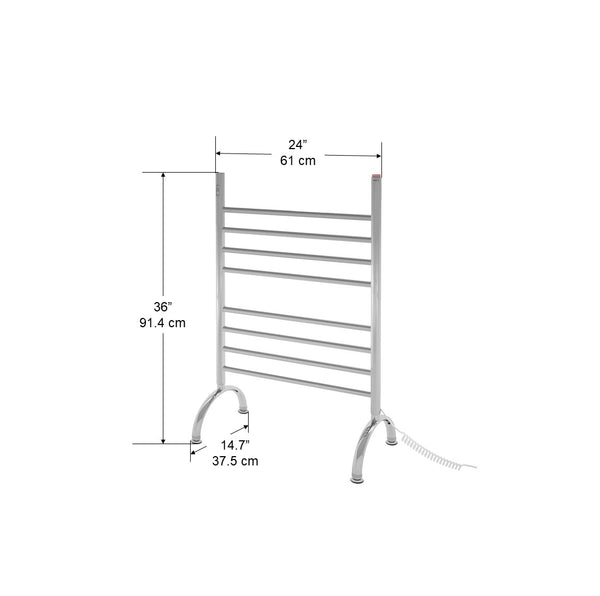 Essentia OBT 8 Bar Floor Mounted Towel Warmer with Integrated On-Board Timer in Polished Stainless Steel