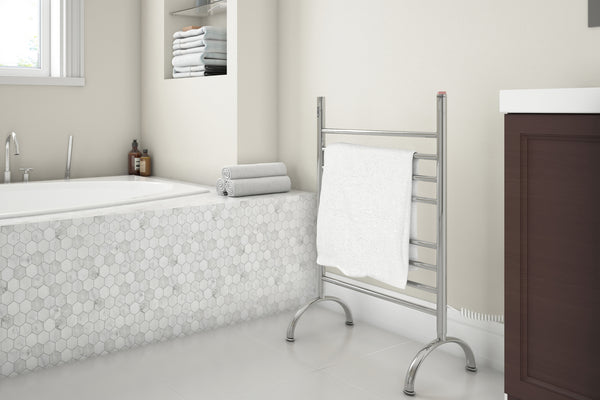 Essentia OBT 8 Bar Floor Mounted Towel Warmer with Integrated On-Board Timer in Polished Stainless Steel