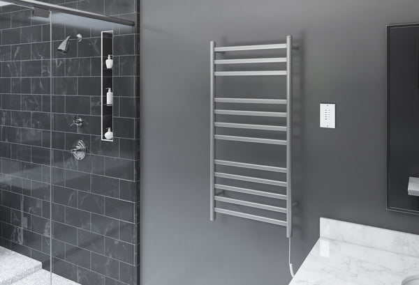 Prima Dual XL 12-Bar Hardwired and Plug-in Electric Towel Warmer in Brushed Stainless Steel with Wall Countdown Timer