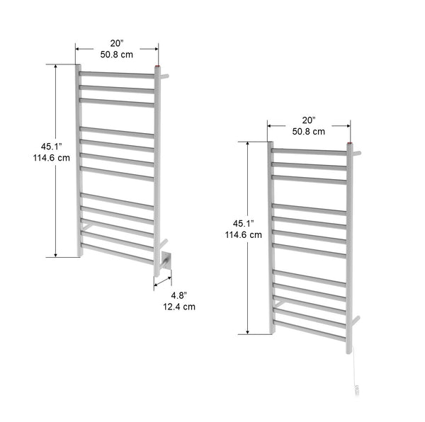 Prima Dual XL 12-Bar Hardwired and Plug-in Electric Towel Warmer in Brushed Stainless Steel