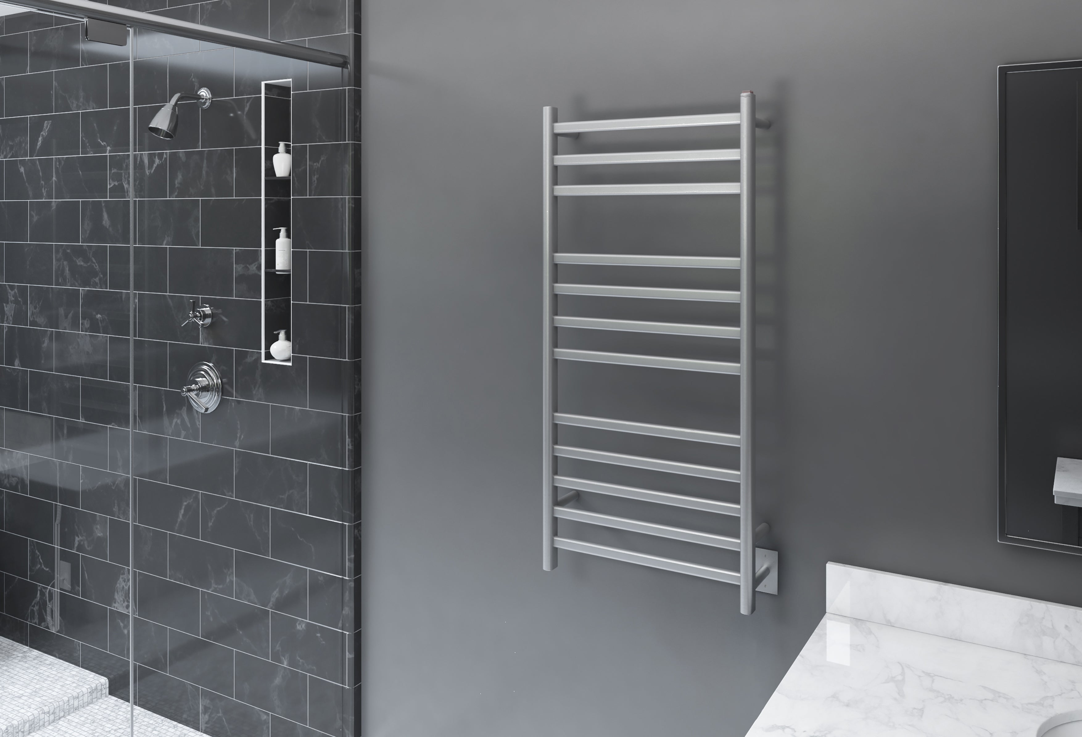 Prima Dual XL 12-Bar Hardwired and Plug-in Electric Towel Warmer in Brushed Stainless Steel