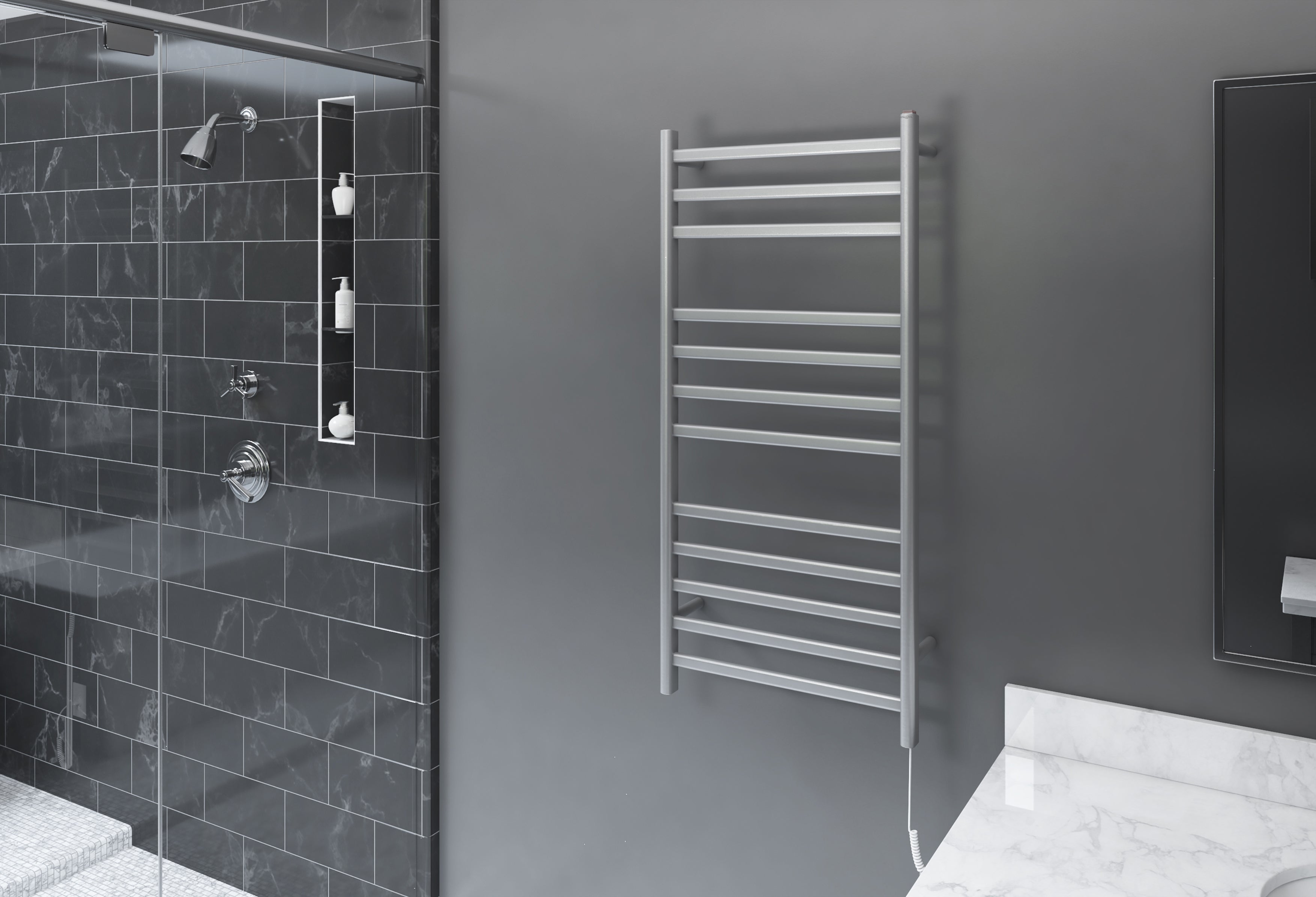 Prima Dual XL 12-Bar Hardwired and Plug-in Electric Towel Warmer in Brushed Stainless Steel