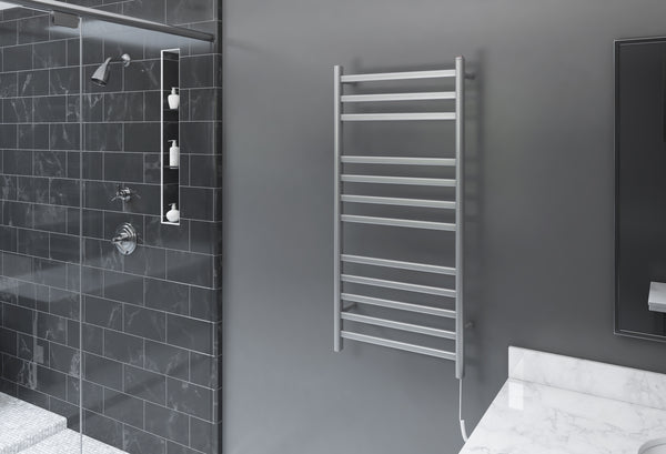 Prima Dual XL 12-Bar Hardwired and Plug-in Electric Towel Warmer in Brushed Stainless Steel