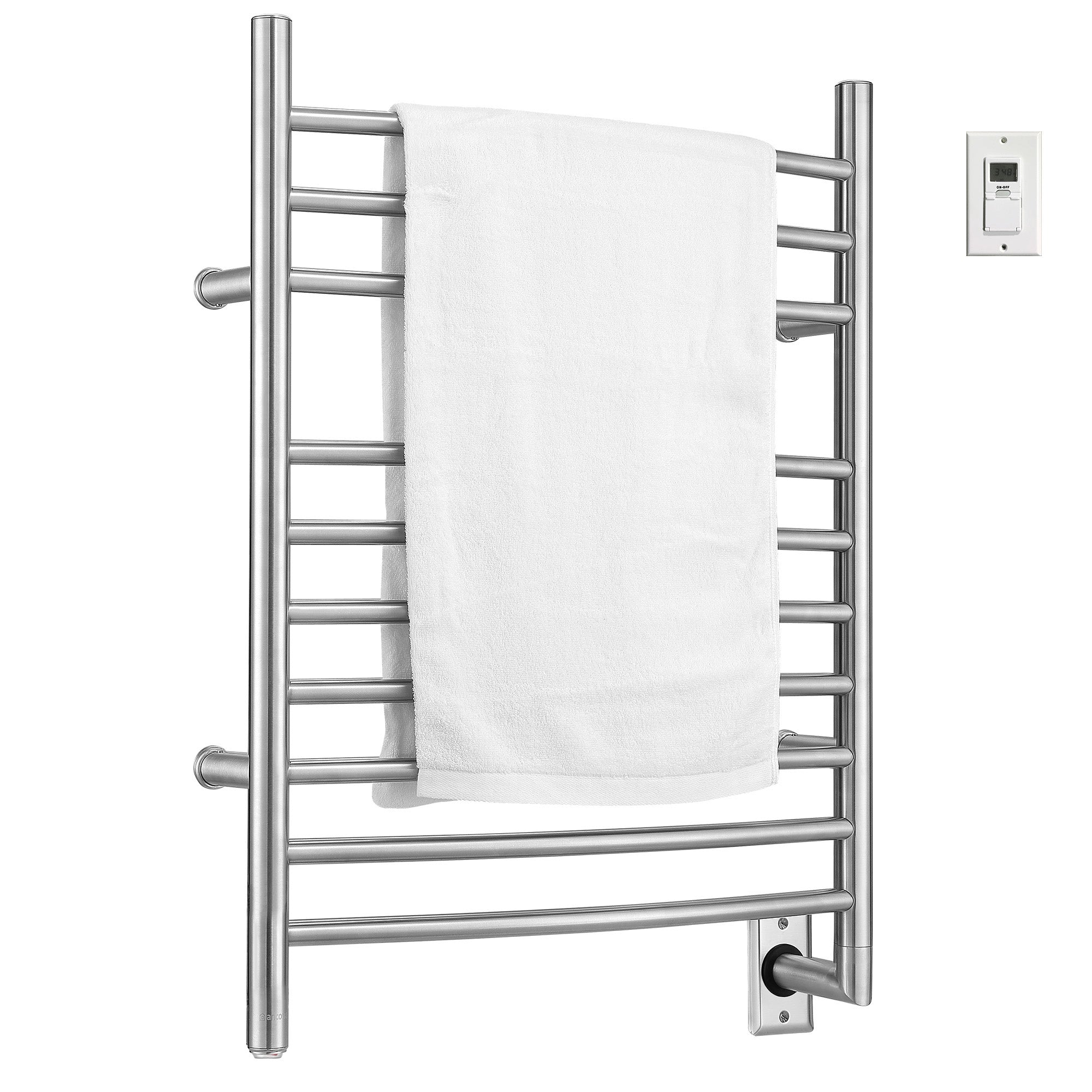 Ancona Comfort 10-Bar Hardwired Wall Mount Towel Warmer with Wall Timer in Brushed Stainless Steel