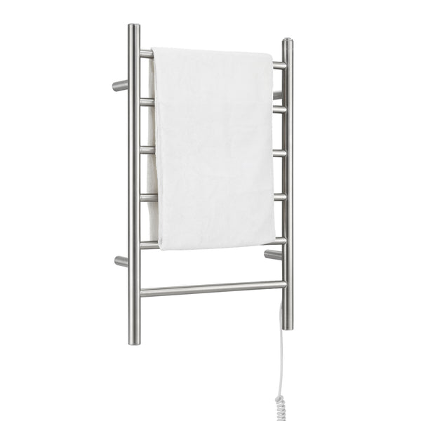 Porte-serviettes chauffant électrique (câblé et sur prise) Comfort Dual à six barres en acier inoxydable poli