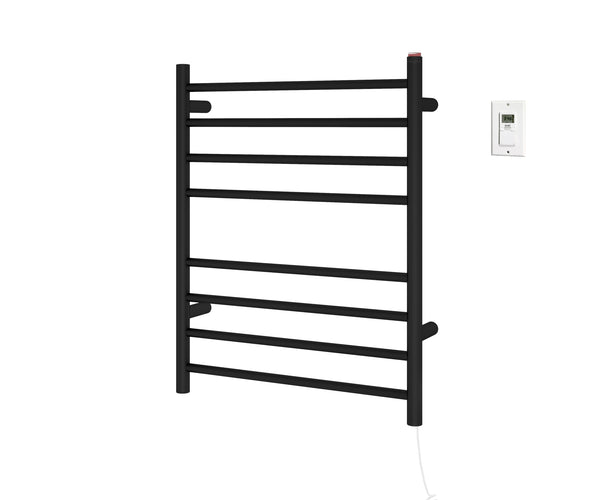 Prestige Dual 8-Bar Hardwired and Plug-in Towel Warmer in Matte Black with Timer