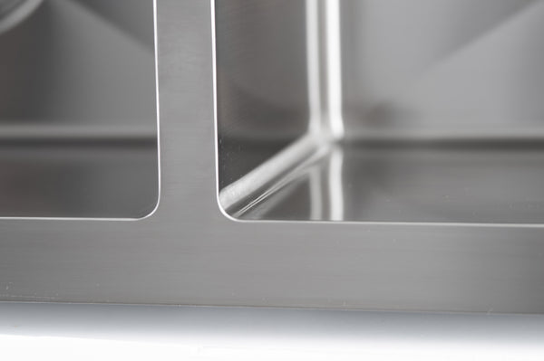 Prestige Series Farmhouse Apron Undermount Stainless Steel 33 in. 50/50 Double Bowl Handmade Sink with Grid and Strainer