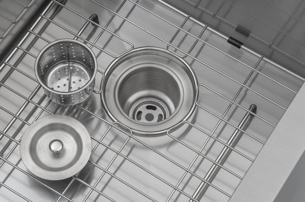 Prestige Series Farmhouse Apron Undermount Stainless Steel 33 in. 50/50 Double Bowl Handmade Sink with Grid and Strainer