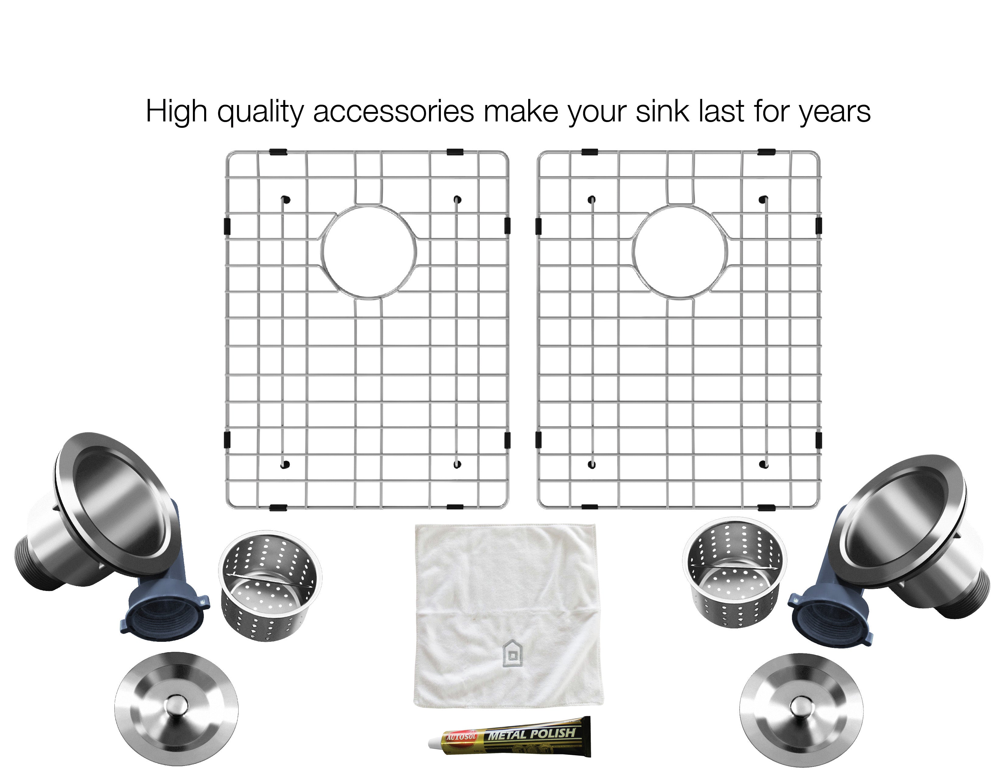 Prestige Series Farmhouse Apron Undermount Stainless Steel 33 in. 50/50 Double Bowl Handmade Sink with Grid and Strainer