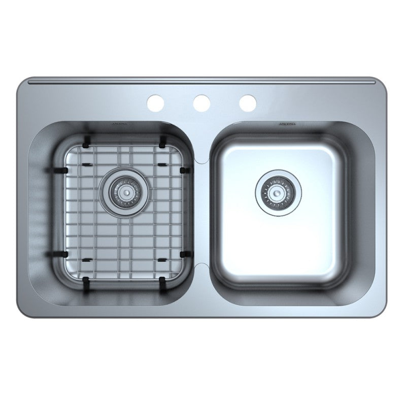 Capri Series Drop-in Stainless Steel 32 in. 3-Hole 50/50 Double Bowl Kitchen Sink with Grid and Strainers