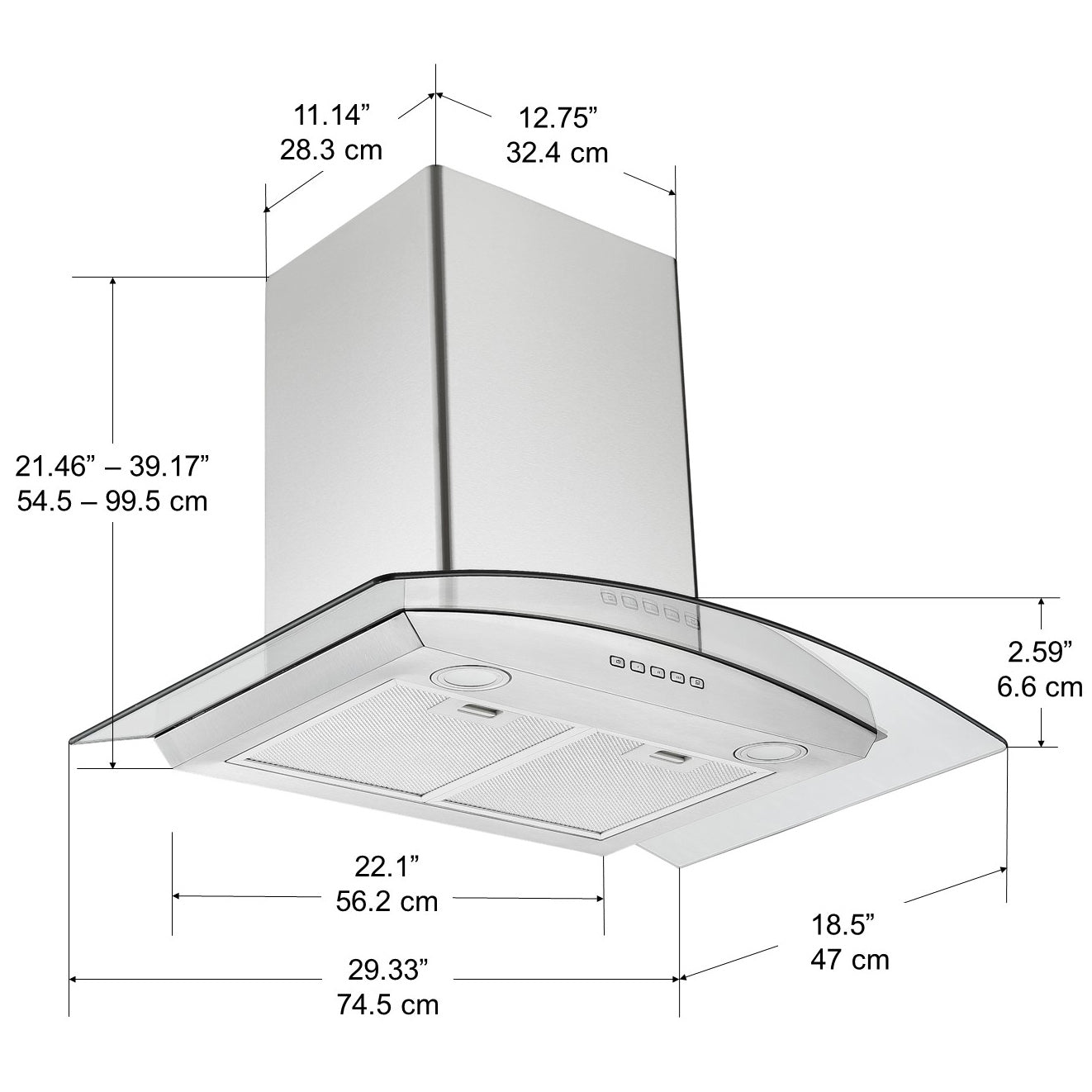 30 in. Convertible Wall-Mounted Glass Canopy Range Hood in Stainless Steel