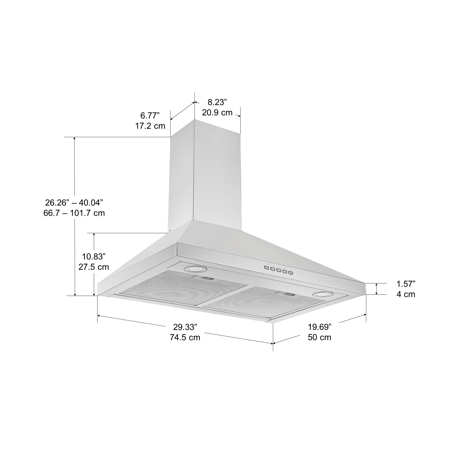 30 in. Convertible Wall-Mounted Pyramid Range Hood in Stainless Steel