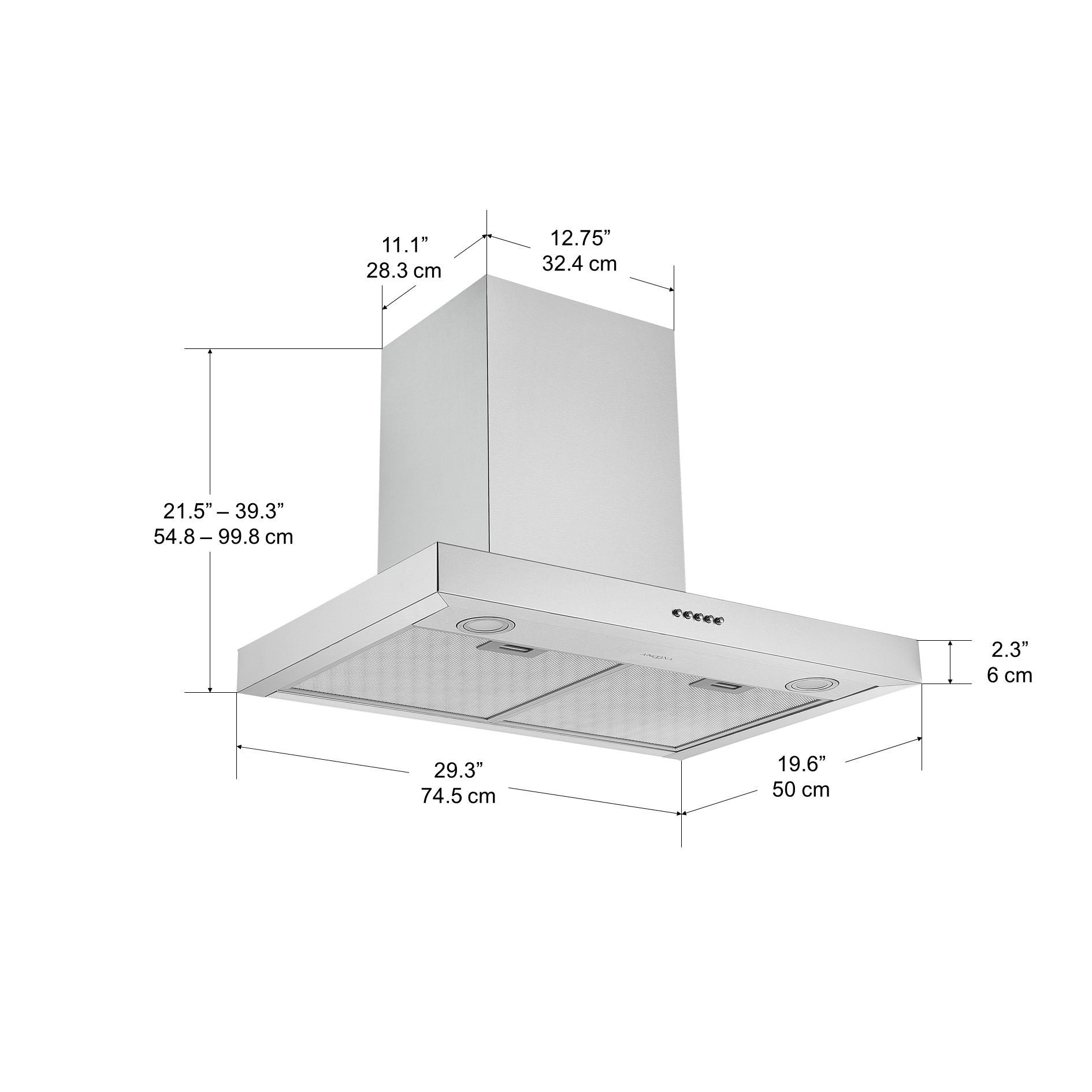 Hotte de cuisine murale convertible 30 pouces 440 cfm en acier inoxydable