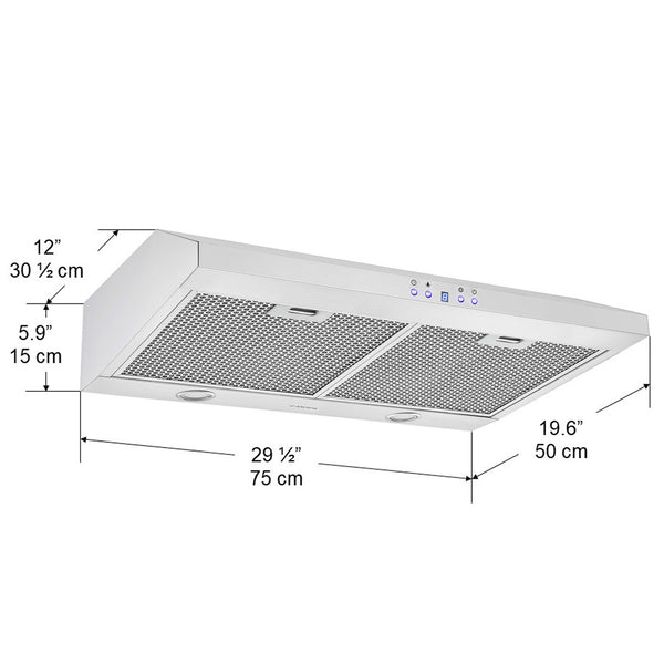 Ancona UC64NL hotte de cuisine sous l’armoire à conduitde 76,2 cm (30") avec mode veilleuse en acier inoxydable