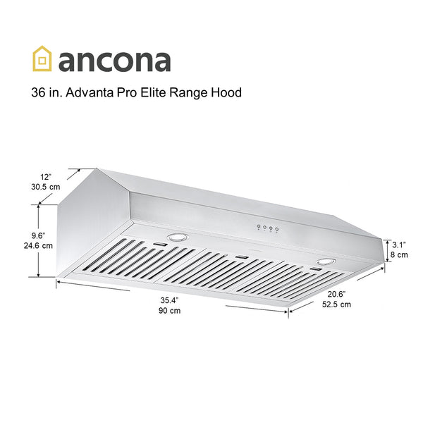 36 in. Advanta Pro Elite Series Range Hood with 625 CFM and 3-Speed Electronic Controls