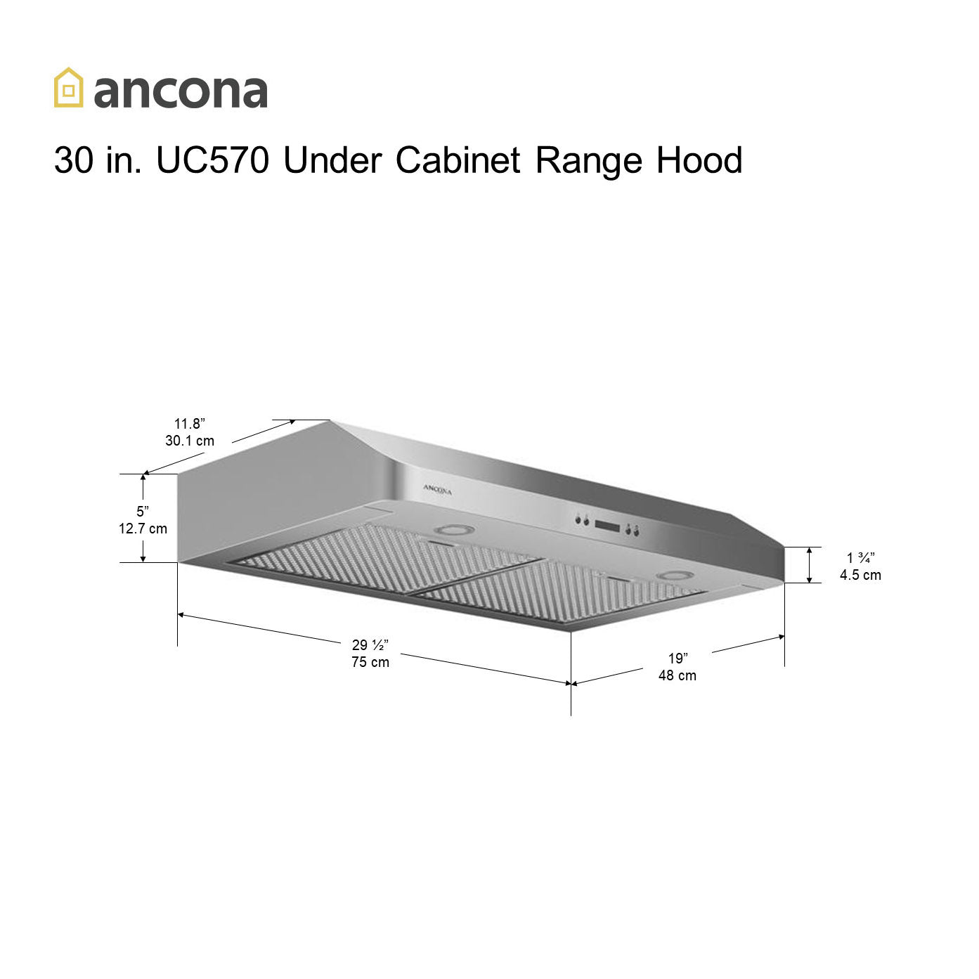 UC570 30 in. Range Hood with LED Lights in Stainless Steel