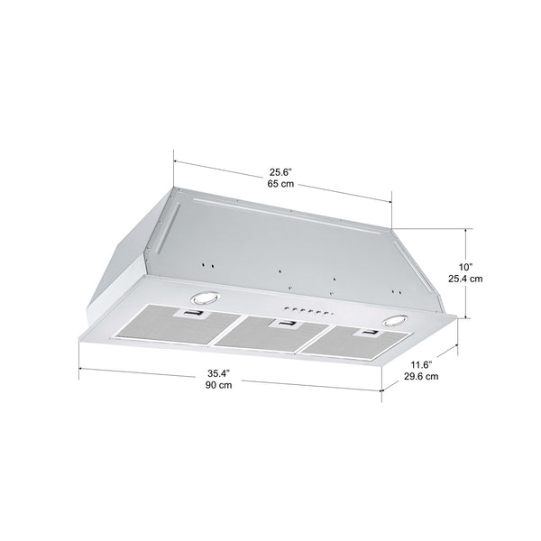 Hotte de cuisine encastrée BNL436 de 36 po 420 pi3/min en acier inoxydable avec mode veilleuse