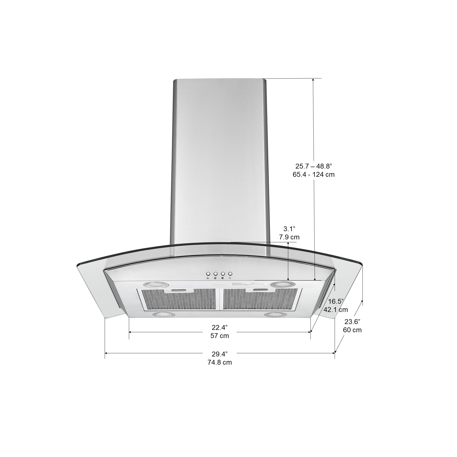 Hotte îlot en verre et acier inoxydable Ancona IGCC630 30