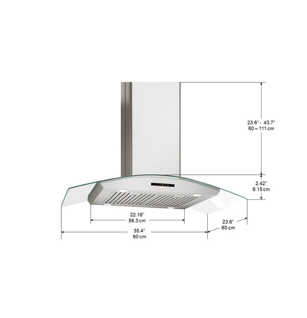 Ancona Elite IGCE636 - 36" Glass Canopy Island Mount Range Hood in Stainless Steel