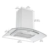 Ancona hotte de cuisinière pour îlot convertible avec auvent en verre de 36 po en acier inoxydable