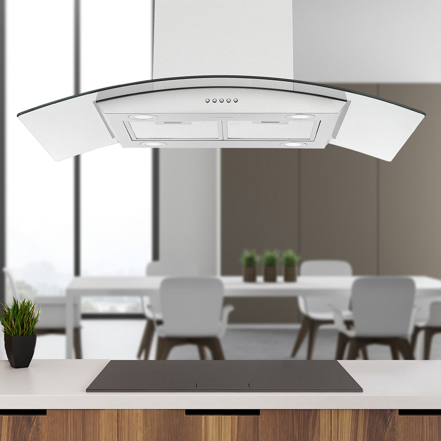 Ancona 36 in.  Convertible Island Mount Glass Canopy Range Hood in Stainless Steel