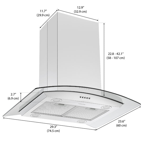 30 in. Convertible Island Mount Glass Canopy Range Hood in Stainless Steel
