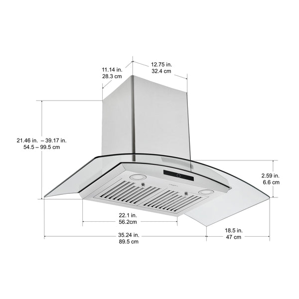 36 in. Convertible Wall-Mounted Glass Canopy Range Hood in Stainless Steel