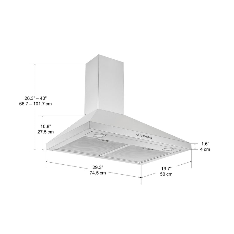 30 in. Convertible Wall-Mounted Pyramid Range Hood in Stainless Steel