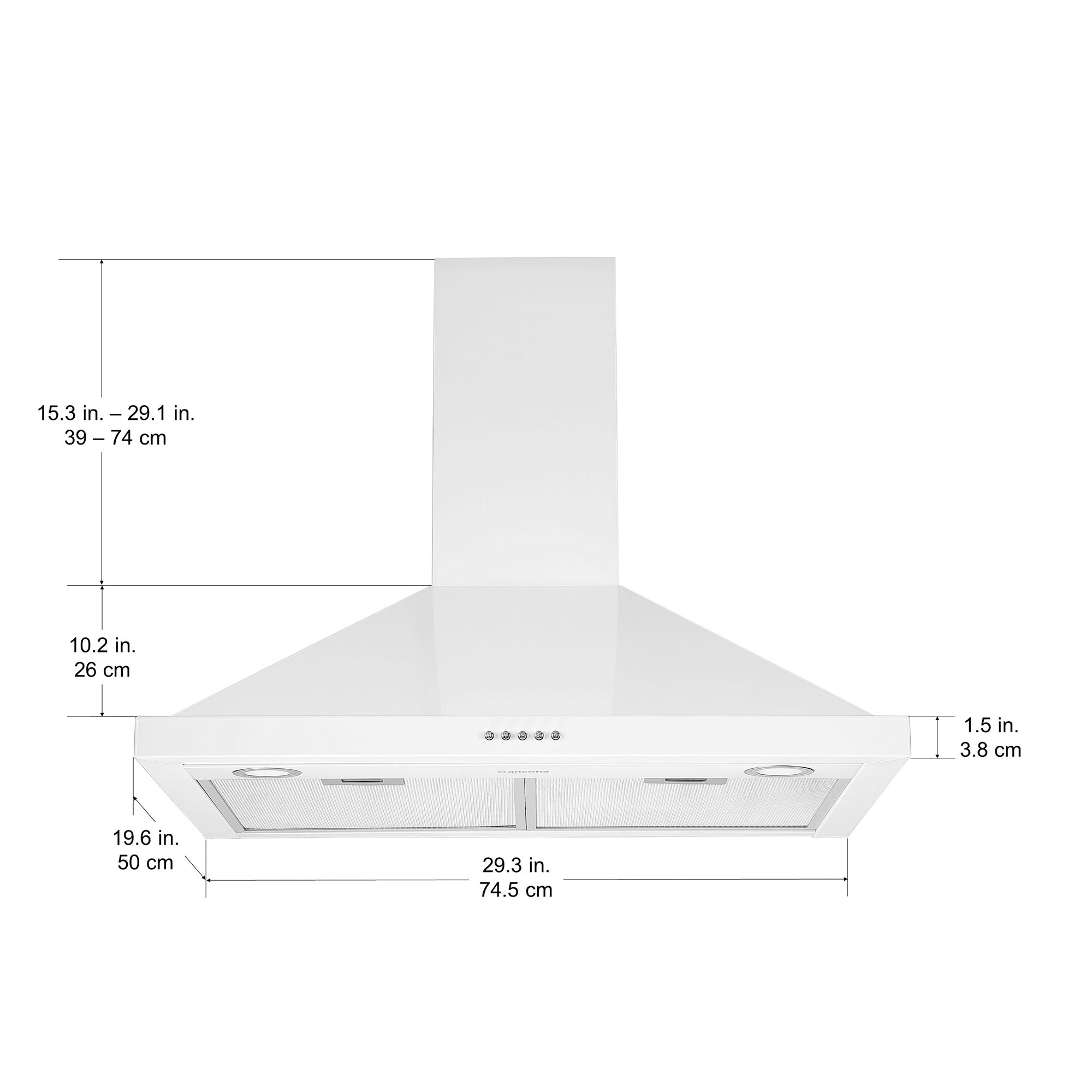 Hotte de cuisine pyramidale convertible à fixation murale en acier inoxydable blanc de 76,2 cm (30 po)