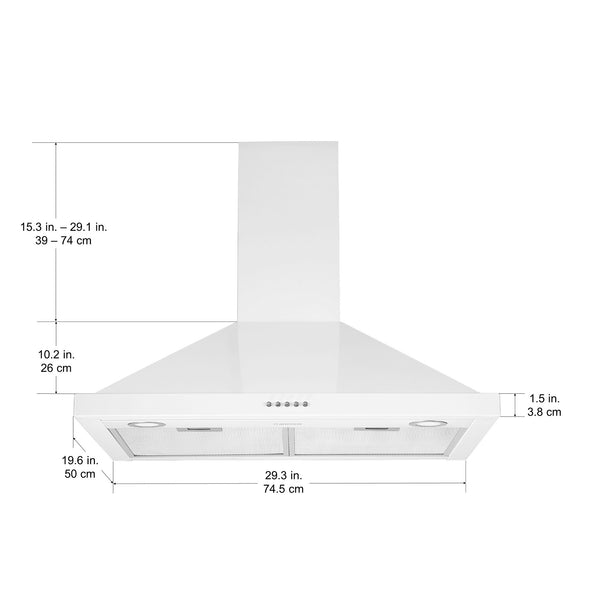Hotte de cuisine pyramidale convertible à fixation murale en acier inoxydable blanc de 76,2 cm (30 po)