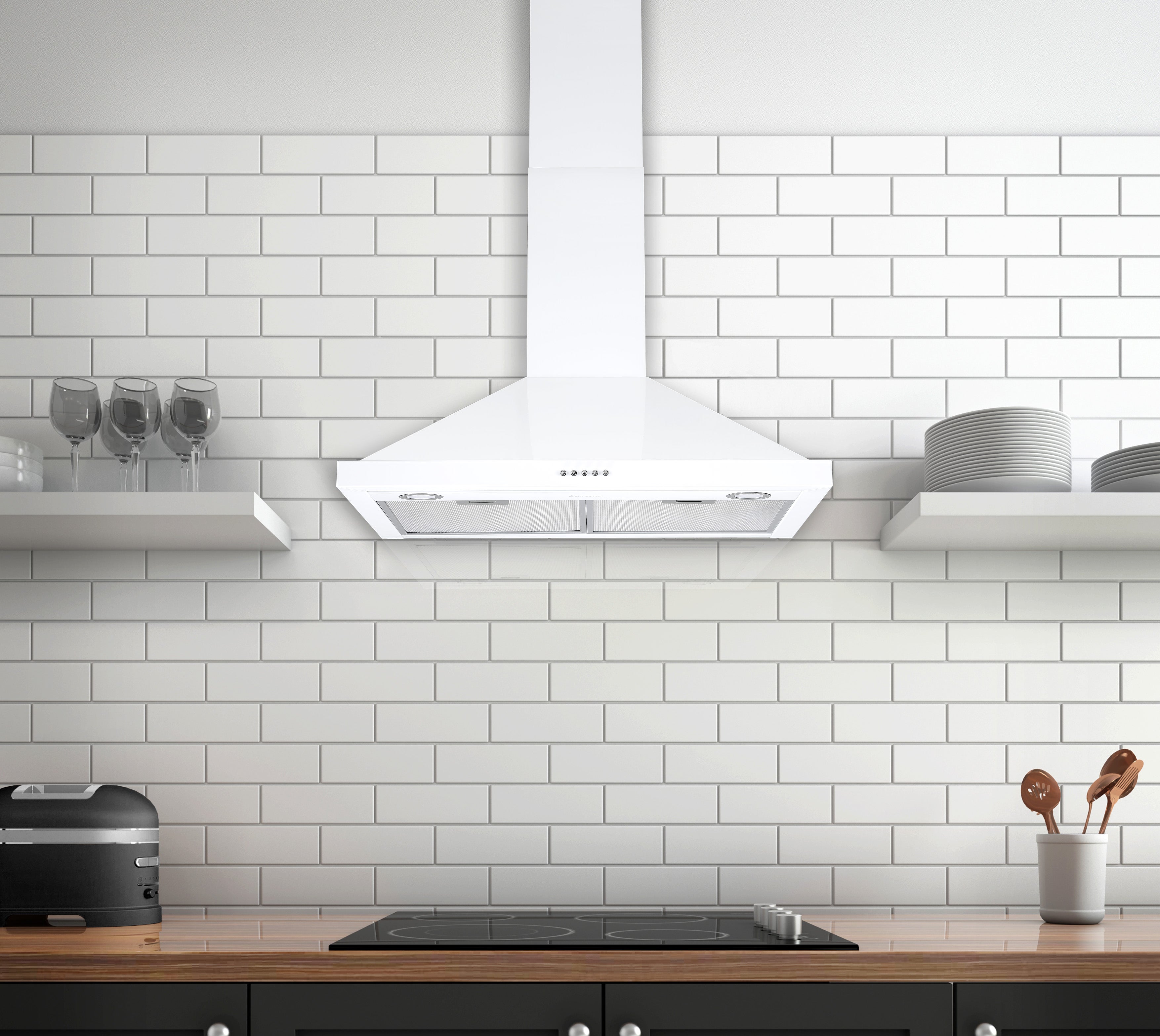 Hotte de cuisine pyramidale convertible à fixation murale en acier inoxydable blanc de 76,2 cm (30 po)