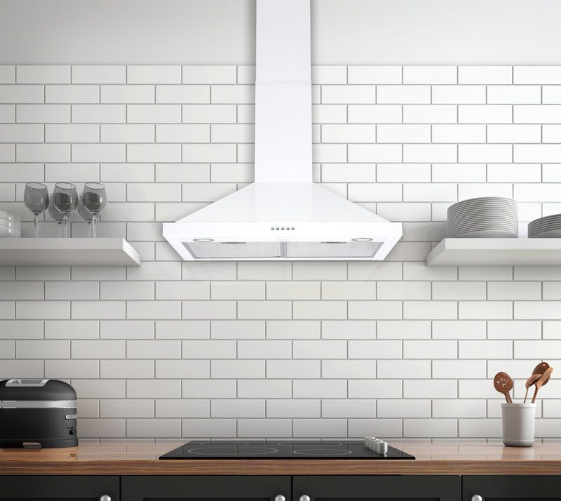 Hotte de cuisine pyramidale convertible à fixation murale en acier inoxydable blanc de 76,2 cm (30 po)