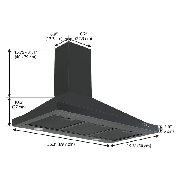 Ancona 36" 450 CFM Convertible Wall Mount Pyramid Range Hood in Black Stainless Steel