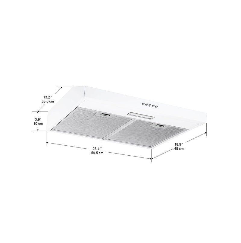 Hotte convertible 24 pouces 110 cfm en acier inoxydable blanc