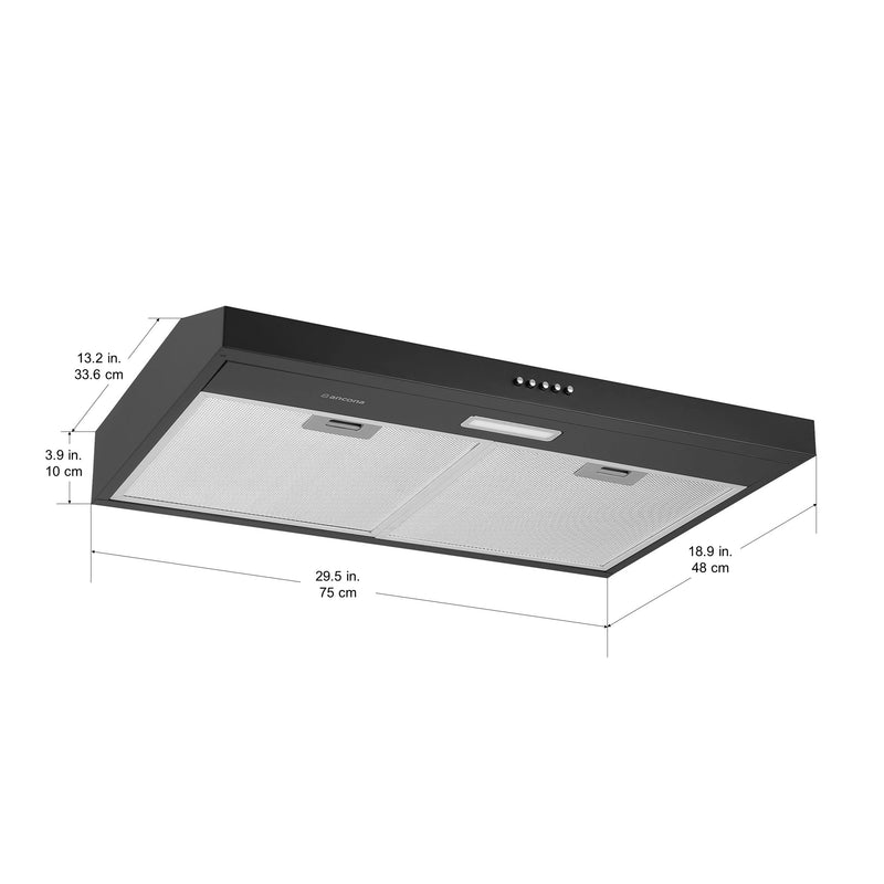 Hotte de cuisine convertible au fini noir mat de 76,2 cm (30 po) d’Ancona avec installation sous l’armoire