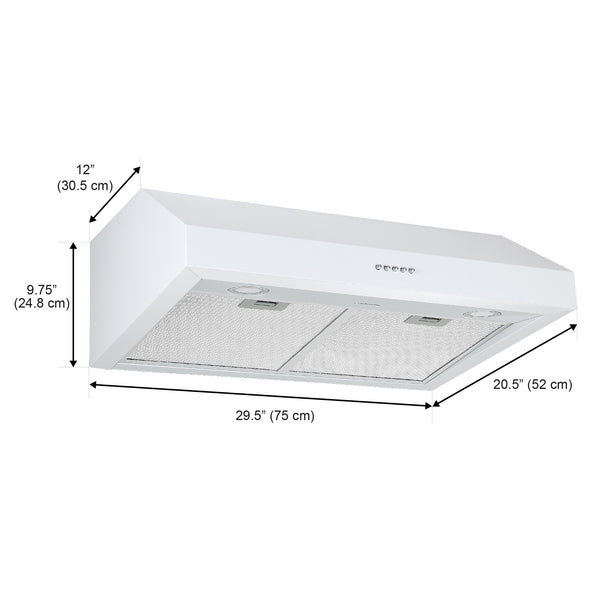 Ancona 30" Ducted Under Cabinet Range Hood in White