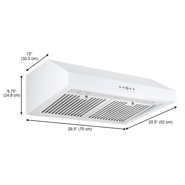 Ancona 30" Ducted Under Cabinet Range Hood in White