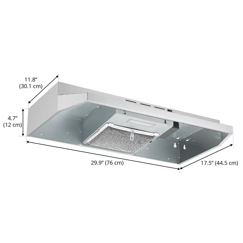 30" 160 CFM Ductless Under Cabinet Range Hood in Stainless steel