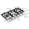 Ancona 34" Stainless Steel Recessed Gas Cooktop with 5 Brass Burners and Cast Iron Pan/Wok Supports