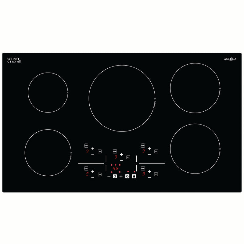 Ancona surface de cuisson à induction à  5 brûleurs Elite de 36" en céramique noire 