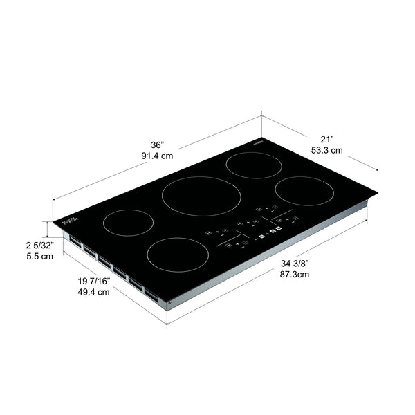 Ancona surface de cuisson à induction à  5 brûleurs Elite de 36" en céramique noire 