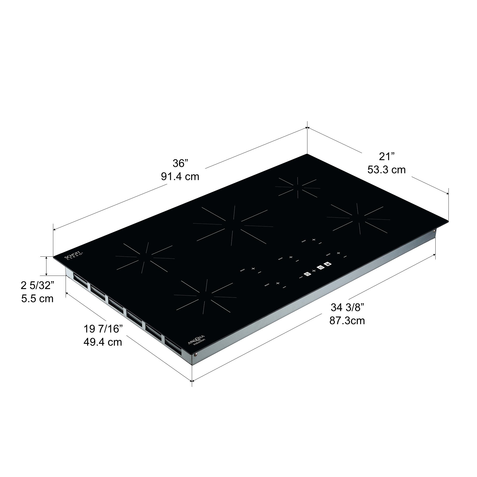 Chef 36 in. Glass-Ceramic Induction Cooktop in Black with 5 Elements Featuring Individual Boost Function