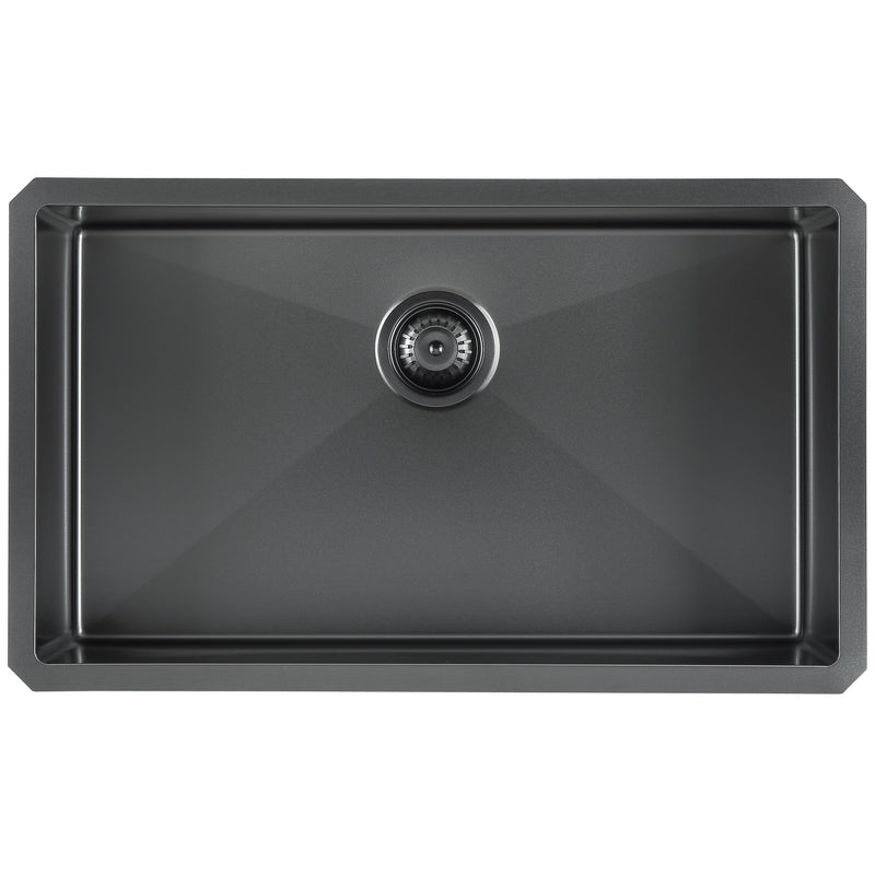 Évier simple sous plan en acier inoxydable de la gamme Prestige (76,2 cm [30 po]) avec grille et crépine en noir PVD Nano