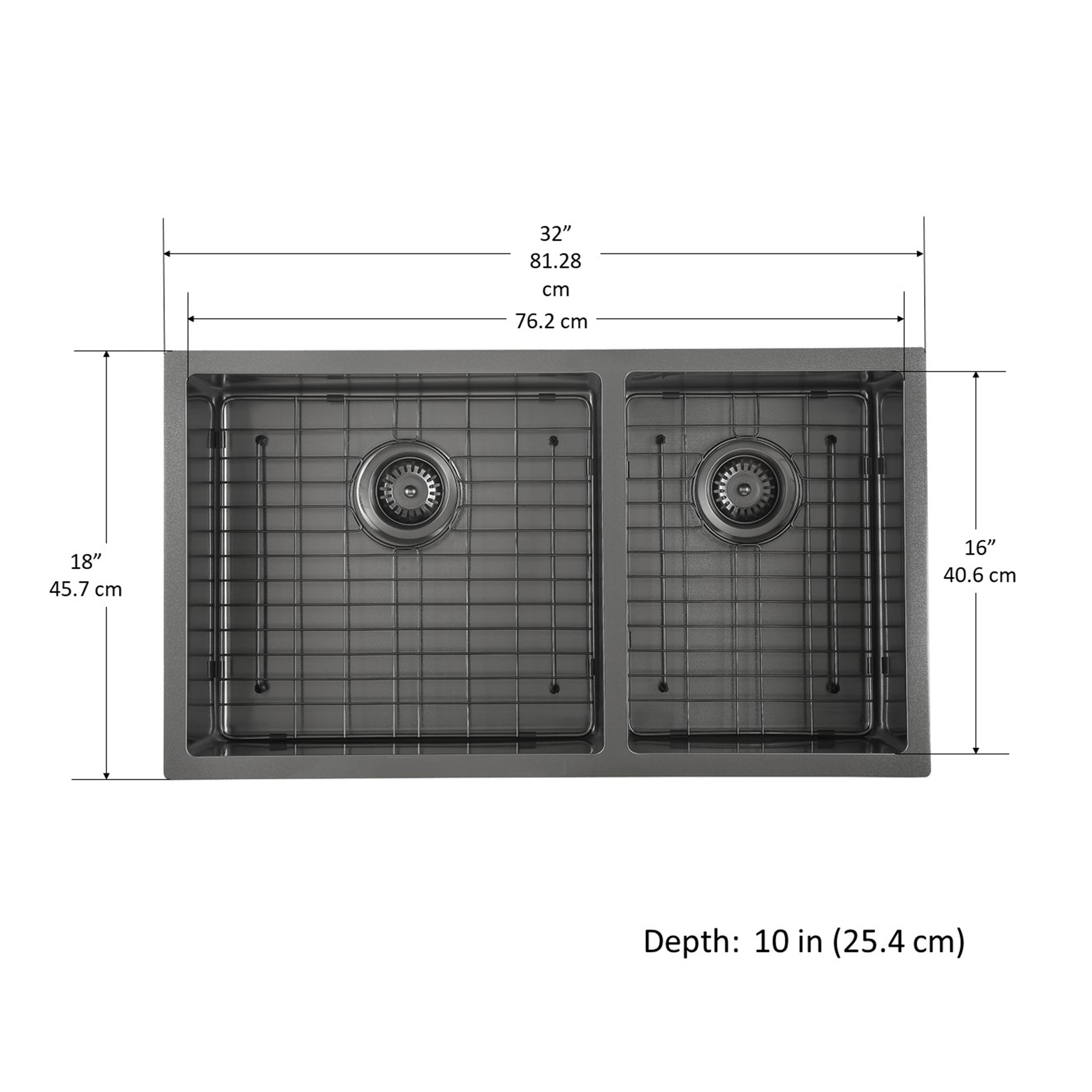 Évier double sous plan en acier inoxydable de la gamme Prestige de 32 po avec grille et crépine en étain