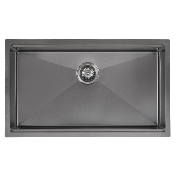 Ancona 32" Single Bowl Undermount Kitchen Sink with Grid and Roll-Up Mat in Black PVD Nano